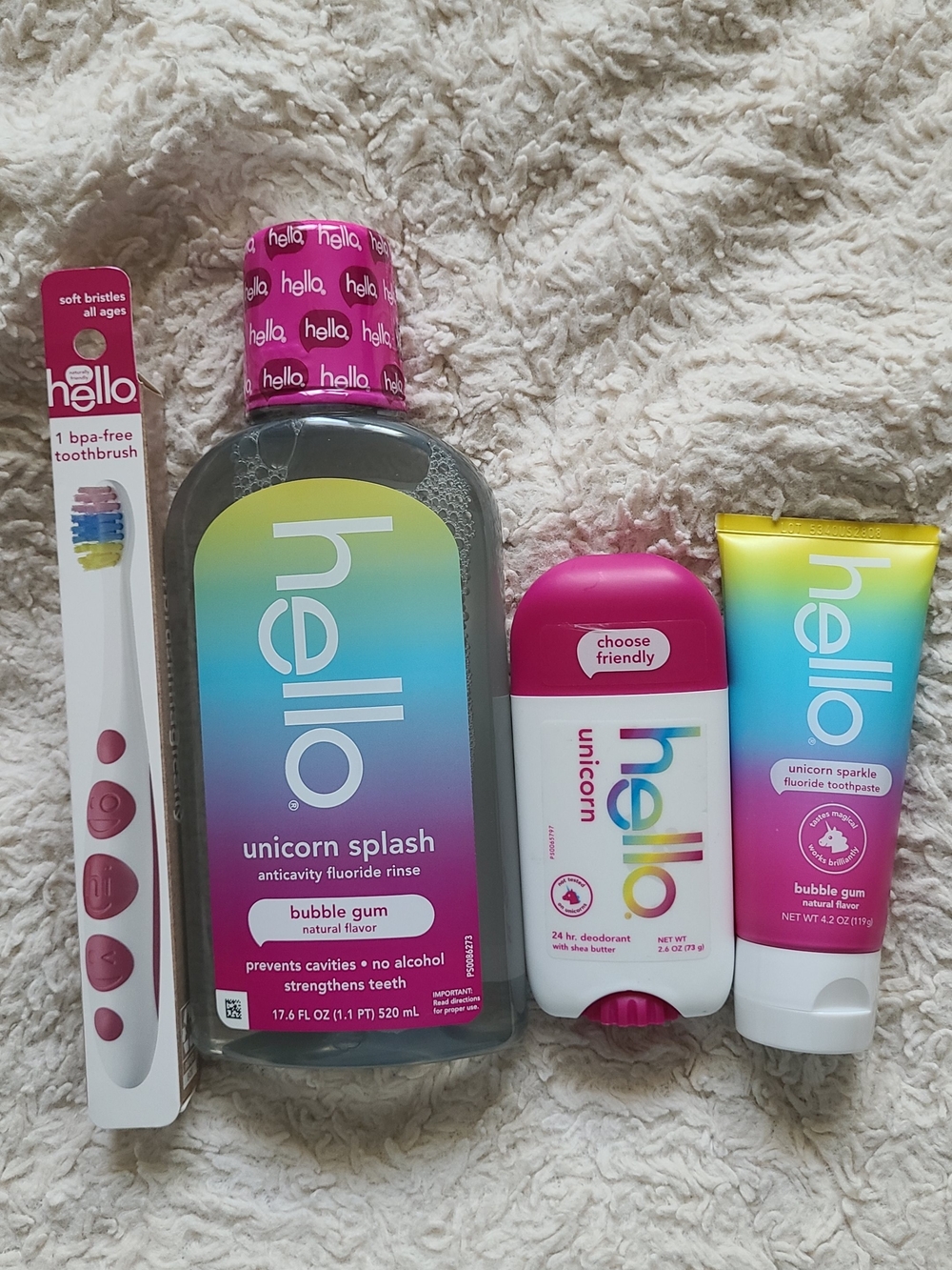 Unicorn Bubble Gum Kids Toothpaste, Rinse & Deodorant Bundle - Pink